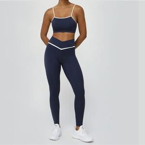 Colorblock yoga top Or Bottom BLACK w White piping